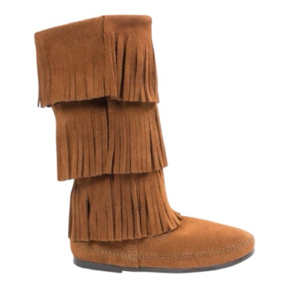 Minnetonka Brown Fringe Moccasin Boots Size 7